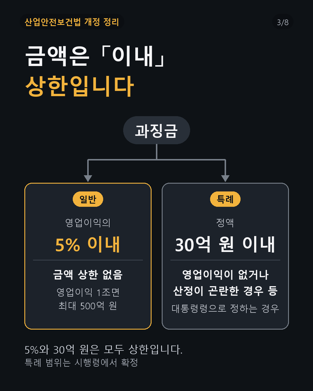 과징금 금액 — 일반 5% 이내, 특례 30억 원 이내