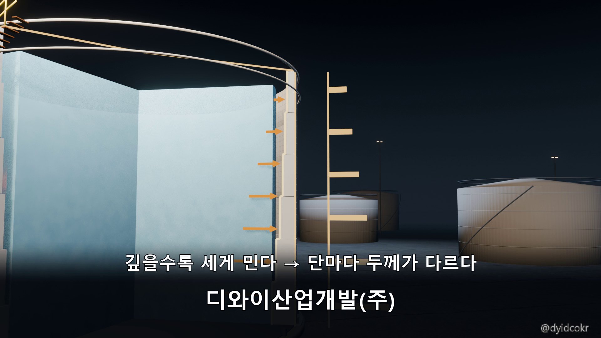 깊이에 따라 커지는 액체 압력과 탱크 벽 두께